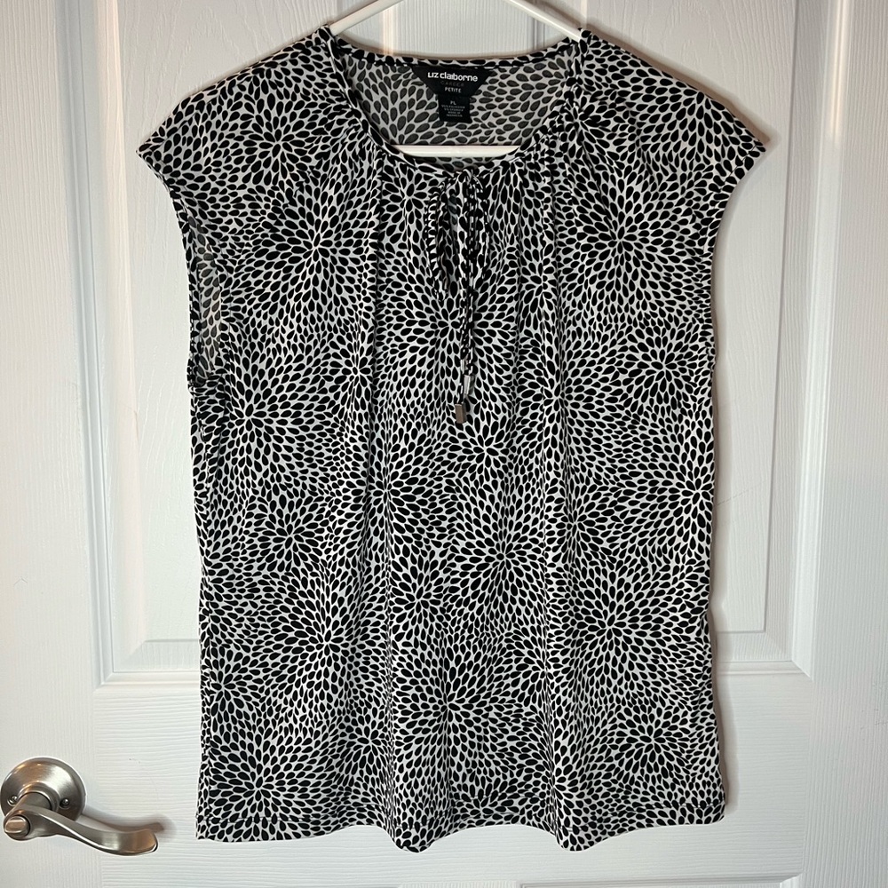 Liz Claiborne Women’s Polka Dot Keyhole Tie Up Blouse PL